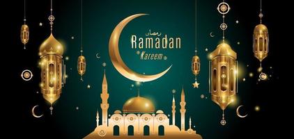 tarjeta de felicitación de la mezquita dorada islámica de ramadan kareem vector