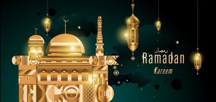 tarjeta de felicitación de la mezquita dorada islámica de ramadan kareem vector