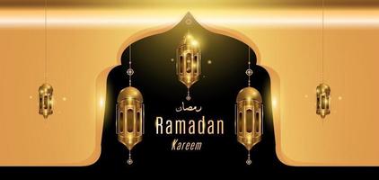 tarjeta de felicitación de la mezquita dorada islámica de ramadan kareem vector