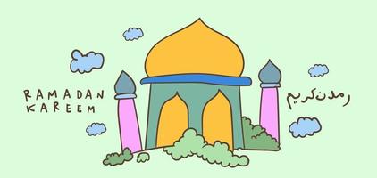 ramadan kareem mezquita islámica niños saludo dibujado a mano vector