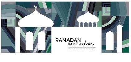 Ramadán kareem mezquita islámica fondo verde y azul vector