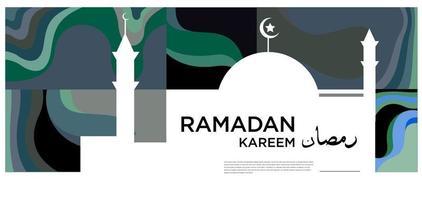 Ramadan kareem islamic mosque green and blue background vector