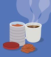 jarra de café, taza y diseño vectorial de frijoles vector