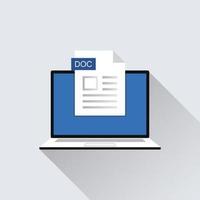 File doc icon on laptop screen illustration. Format extension of document symbol vector