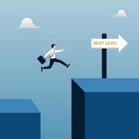 Next level success of business concept. Businessman jumping to achieve goal illustration. vector