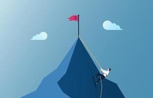 Businessman climbing mountain illustration. Business motivation and effort in career concept vector