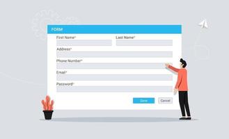 Registration form concept with man character vector illustration.