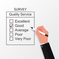 Hand filling on survey form concept. A survey questionnaire for customer feedback vector illustration