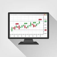 Web Trading information on Computer screen. trend graphs report concept. statistic charts on web. Buy and sell indicators on the candlestick chart graphic design, vector illustration