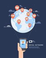 Ilustración de vector plano de comunicación global de red social.