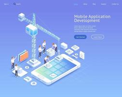 Mobile application development vector isometric illustrations.