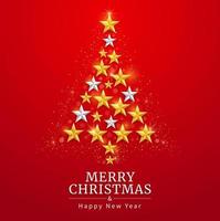 Merry christmas and happy new year card with gold and silver star background. Vector illustrations.