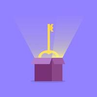 Key icon in open cardboard box. The secret key to success that is in the cardboard box. vector