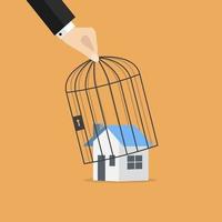 Businessman hand lifting a cage off a house. vector