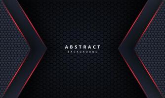 3d dark hexagon with red line light in vector illustration of modern gray luxury futuristic background.