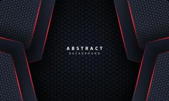 3d dark hexagon with red line light in vector illustration of modern gray luxury futuristic background.