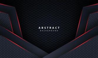 3d dark hexagon with red line light in vector illustration of modern gray luxury futuristic background.