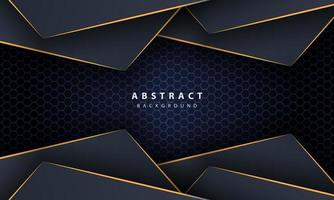 Dark blue abstract hexagon background with gold line gradient shapes. Design template for banner, posters, cover,etc. vector