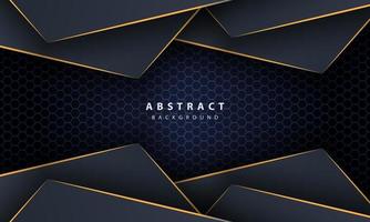 Dark blue abstract hexagon background with gold line gradient shapes. Design template for banner, posters, cover,etc. vector