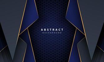 Dark blue abstract hexagon background with gold line gradient shapes. Design template for banner, posters, cover,etc. vector