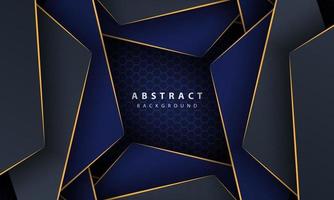 Dark blue abstract hexagon background with gold line gradient shapes. Design template for banner, posters, cover,etc. vector