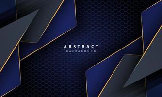 Dark blue abstract hexagon background with gold line gradient shapes. Design template for banner, posters, cover,etc. vector