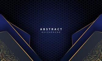 Dark blue abstract hexagon background with gold line gradient shapes. Design template for banner, posters, cover,etc. vector