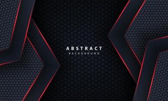 3d dark hexagon with red line light in vector illustration of modern gray luxury futuristic background.