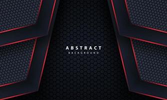 3d dark hexagon with red line light in vector illustration of modern gray luxury futuristic background.