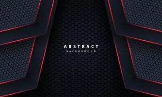 3d dark hexagon with red line light in vector illustration of modern gray luxury futuristic background.