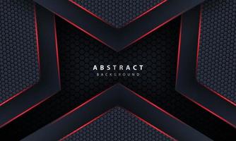 3d dark hexagon with red line light in vector illustration of modern gray luxury futuristic background.