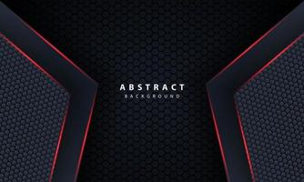 3d dark hexagon with red line light in vector illustration of modern gray luxury futuristic background.