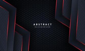 3d dark hexagon with red line light in vector illustration of modern gray luxury futuristic background.