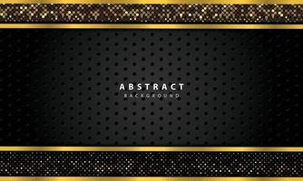 Fondo abstracto con capas superpuestas negras. textura con línea dorada y decoración de elementos de puntos de brillos dorados. vector