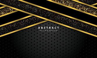 Fondo abstracto con capas superpuestas negras. textura con línea dorada y decoración de elementos de puntos de brillos dorados. vector