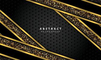 abstract background with black overlap layers. Texture with gold line and gold glitters dots element decoration. vector