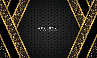 abstract background with black overlap layers. Texture with gold line and gold glitters dots element decoration. vector