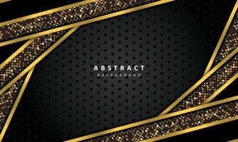 abstract background with black overlap layers. Texture with gold line and gold glitters dots element decoration. vector