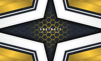 3D abstract gold light hexagonal background with gold and white frame shapes. vector