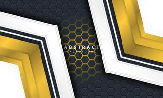 3D abstract gold light hexagonal background with gold and white frame shapes. vector