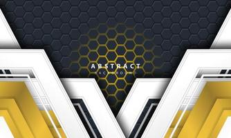 3D abstract gold light hexagonal background with gold and white frame shapes. vector