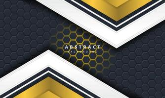 3D abstract gold light hexagonal background with gold and white frame shapes. vector