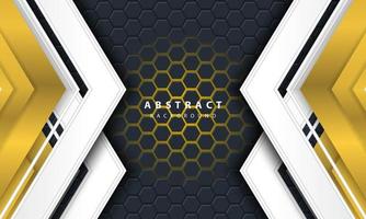 3D abstract gold light hexagonal background with gold and white frame shapes. vector