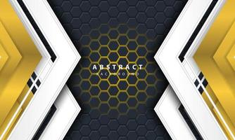 3D abstract gold light hexagonal background with gold and white frame shapes. vector