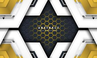 3D abstract gold light hexagonal background with gold and white frame shapes. vector