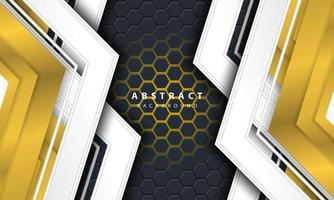 3D abstract gold light hexagonal background with gold and white frame shapes. vector