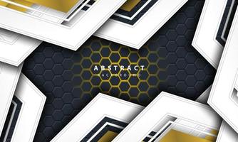 3D abstract gold light hexagonal background with gold and white frame shapes. vector