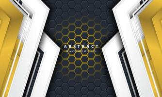 3D abstract gold light hexagonal background with gold and white frame shapes. vector