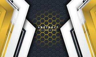 3D abstract gold light hexagonal background with gold and white frame shapes. vector