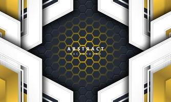 3D abstract gold light hexagonal background with gold and white frame shapes. vector